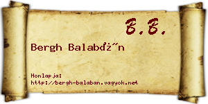 Bergh Balabán névjegykártya